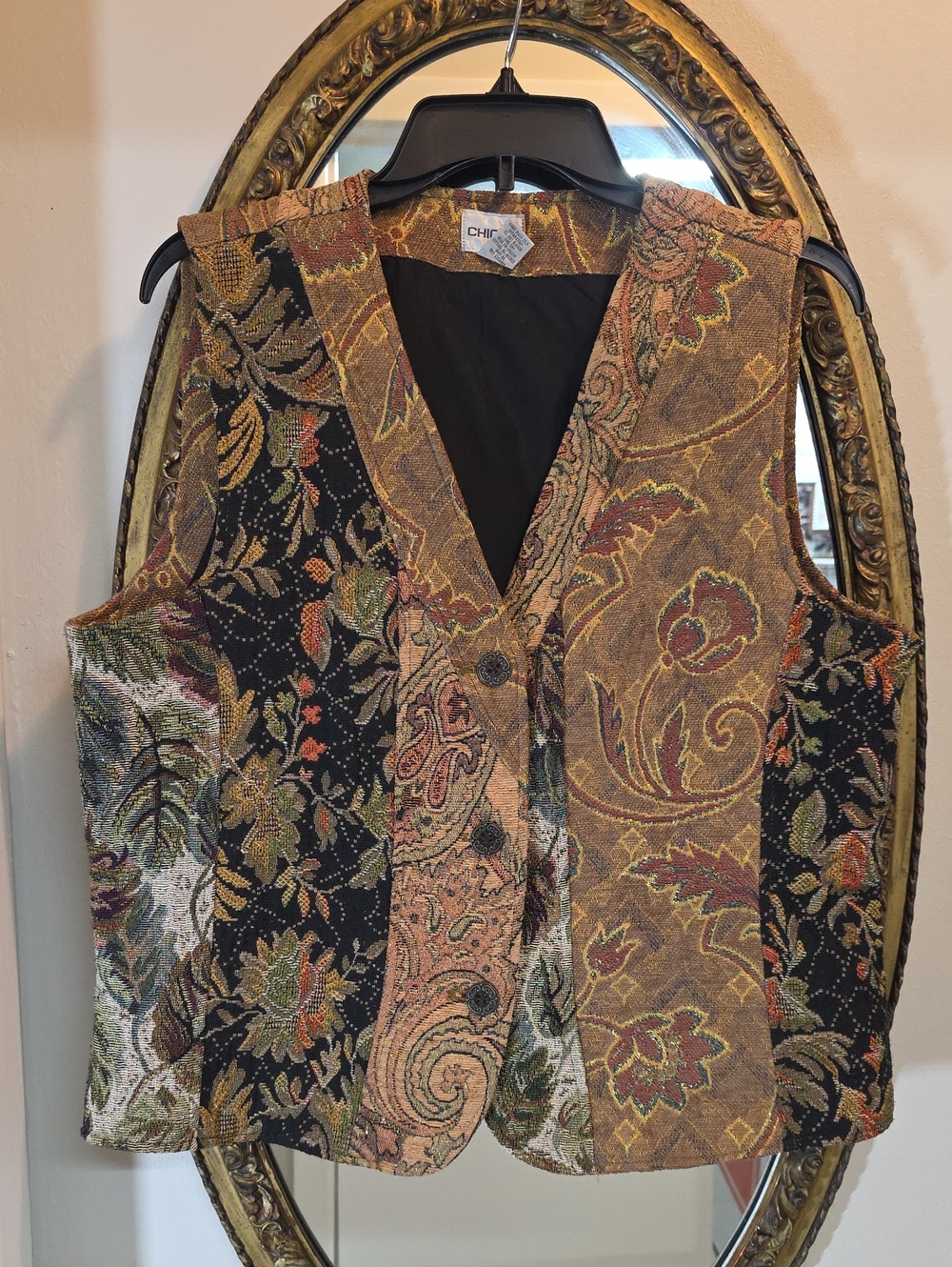 Chico's Vintage Floral Tapestry Vest Size 2 Fits L 12/14 80's 90's Vintage